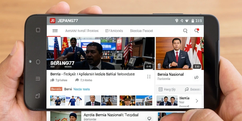 Tampilan utama aplikasi JEPANG77 dengan semua kategori berita nasional.
