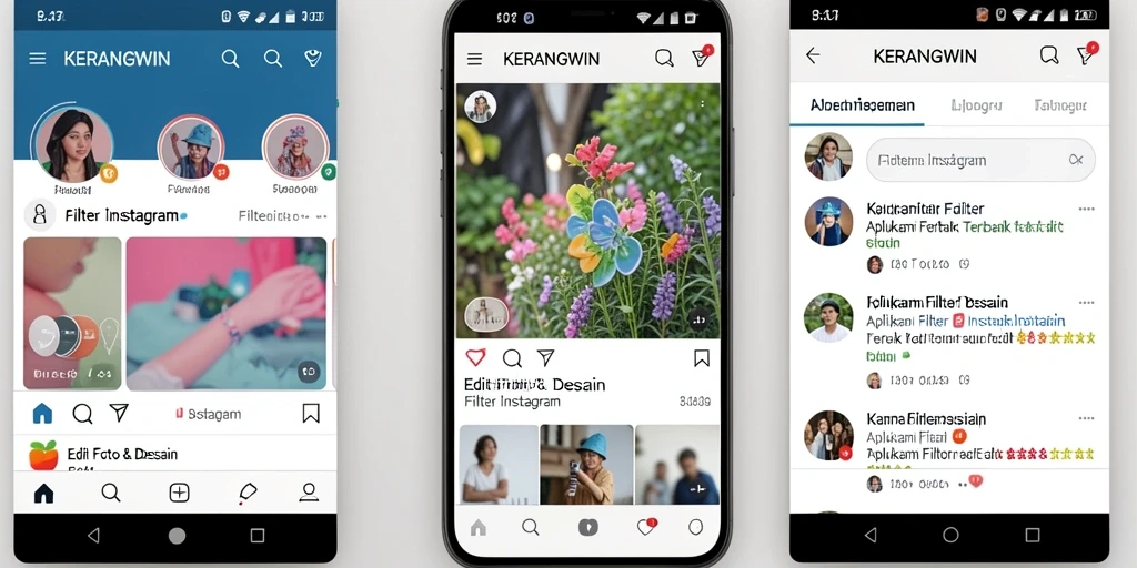 Tampilan antarmuka KERANGWIN dengan berbagai pilihan filter Instagram.