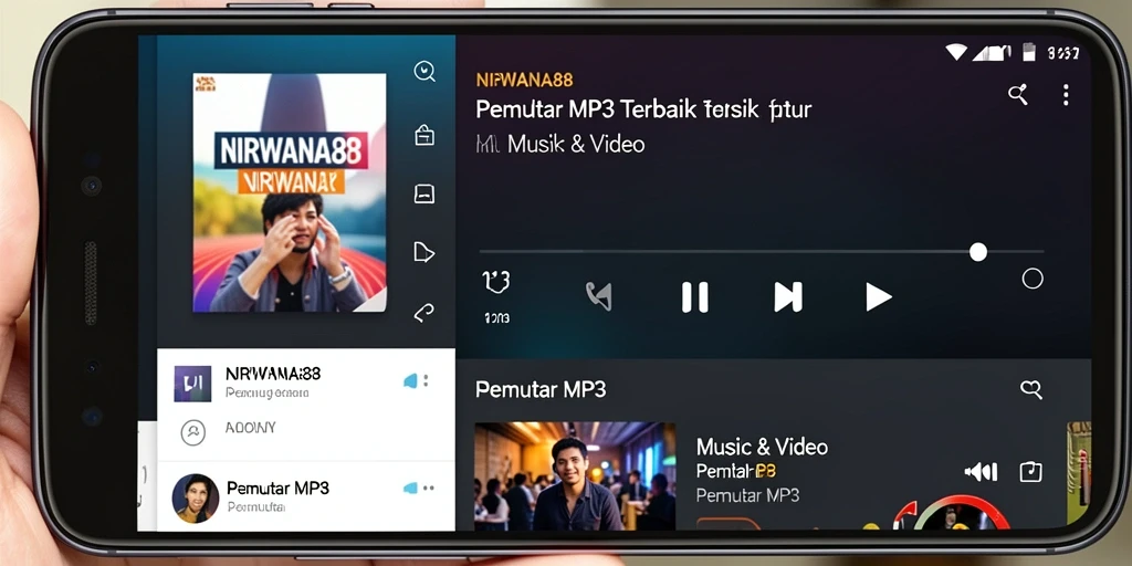 Tampilan antarmuka NIRWANA88 saat memutar musik Pemutar MP3.