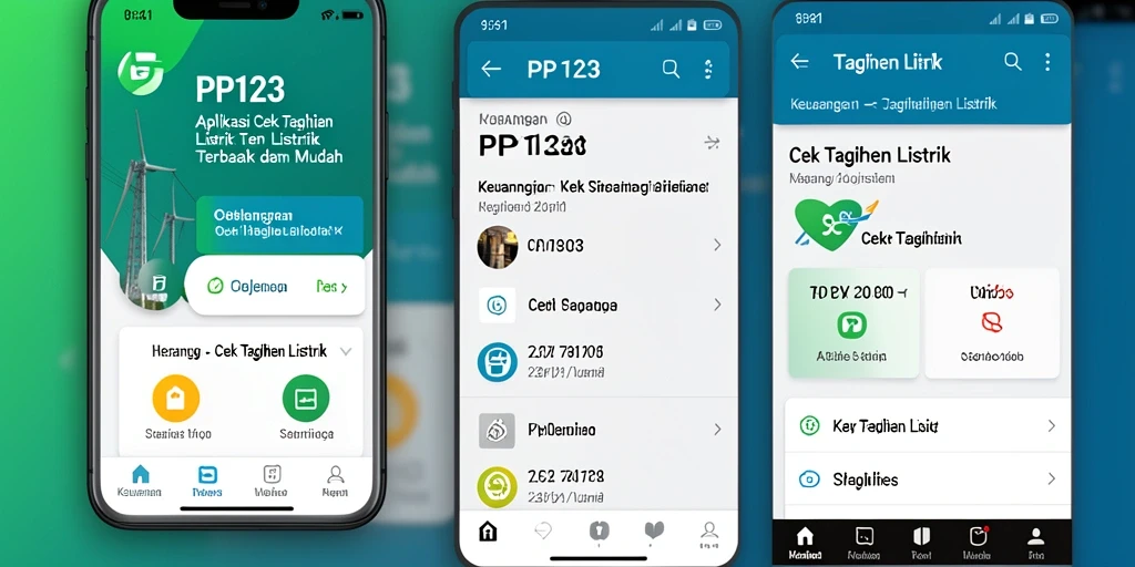 Antarmuka aplikasi PP123 untuk cek tagihan listrik yang praktis dan informatif.