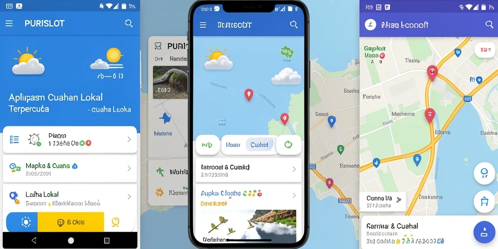 Antarmuka aplikasi PURISLOT menampilkan informasi cuaca lokal secara jelas.
