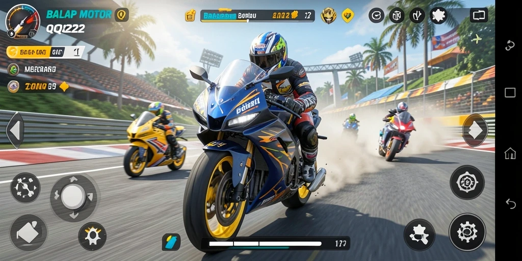 Antarmuka balapan motor yang seru dan interaktif.