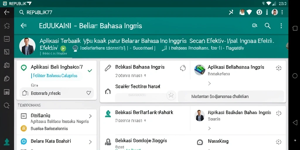 Antarmuka aplikasi REPUBLIK77 yang menarik untuk belajar Bahasa Inggris.