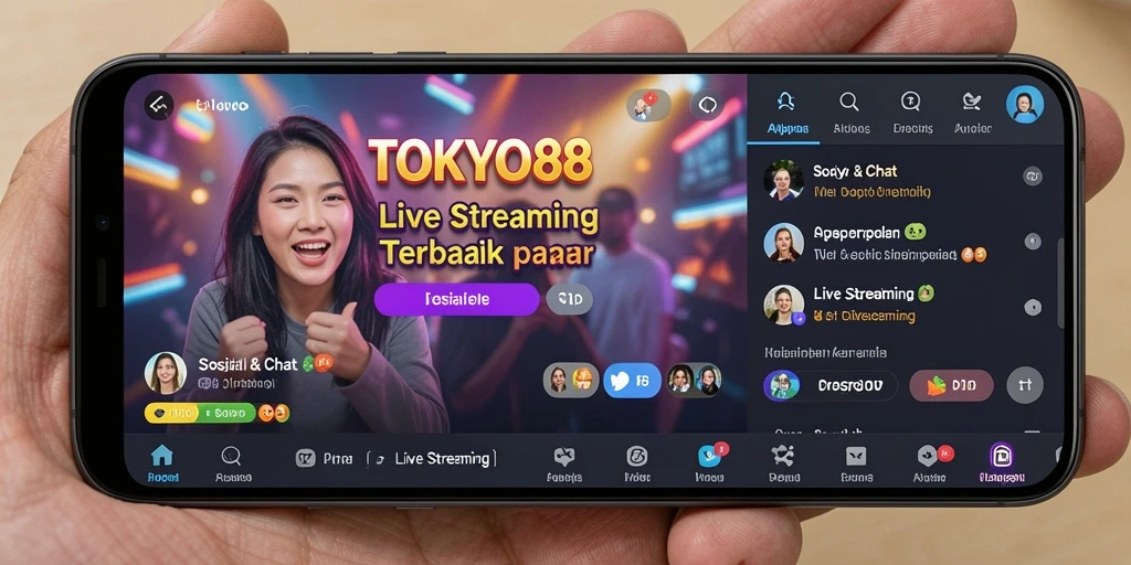 Tampilan antarmuka aplikasi TOKYO88 saat streaming langsung.